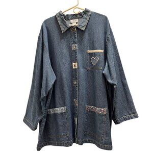 Vintage Teddi Light Blue Denim Hearts Desire Chore Coat Jacket Size 2X
